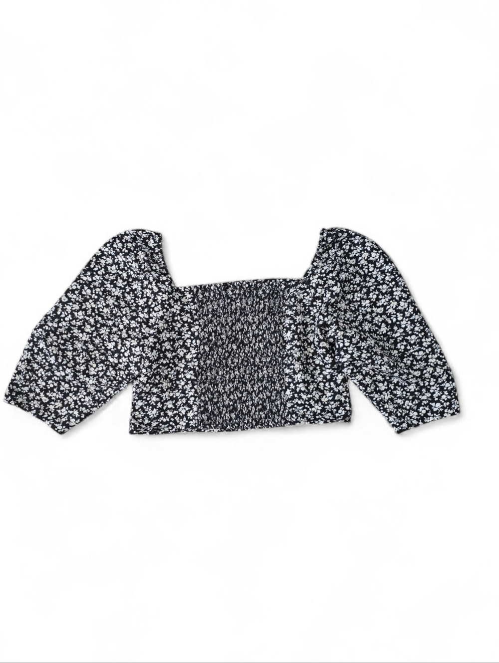 Levi’s Smocked Floral Puff Sleeve Crop Top Black White Cottagecore Blouse XL NWT - Picture 4 of 7